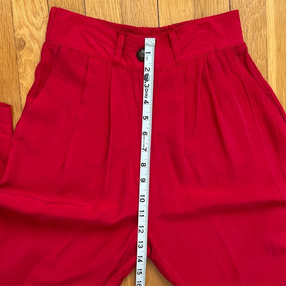 Vintage Late 80s / Early 90s Red Rayon Pleated High Rise Flowy Soft Pants Petite - Picture 8 of 12